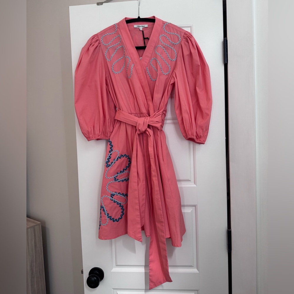 Show Me Your MuMu Coral Wrap Dress with Embroidery